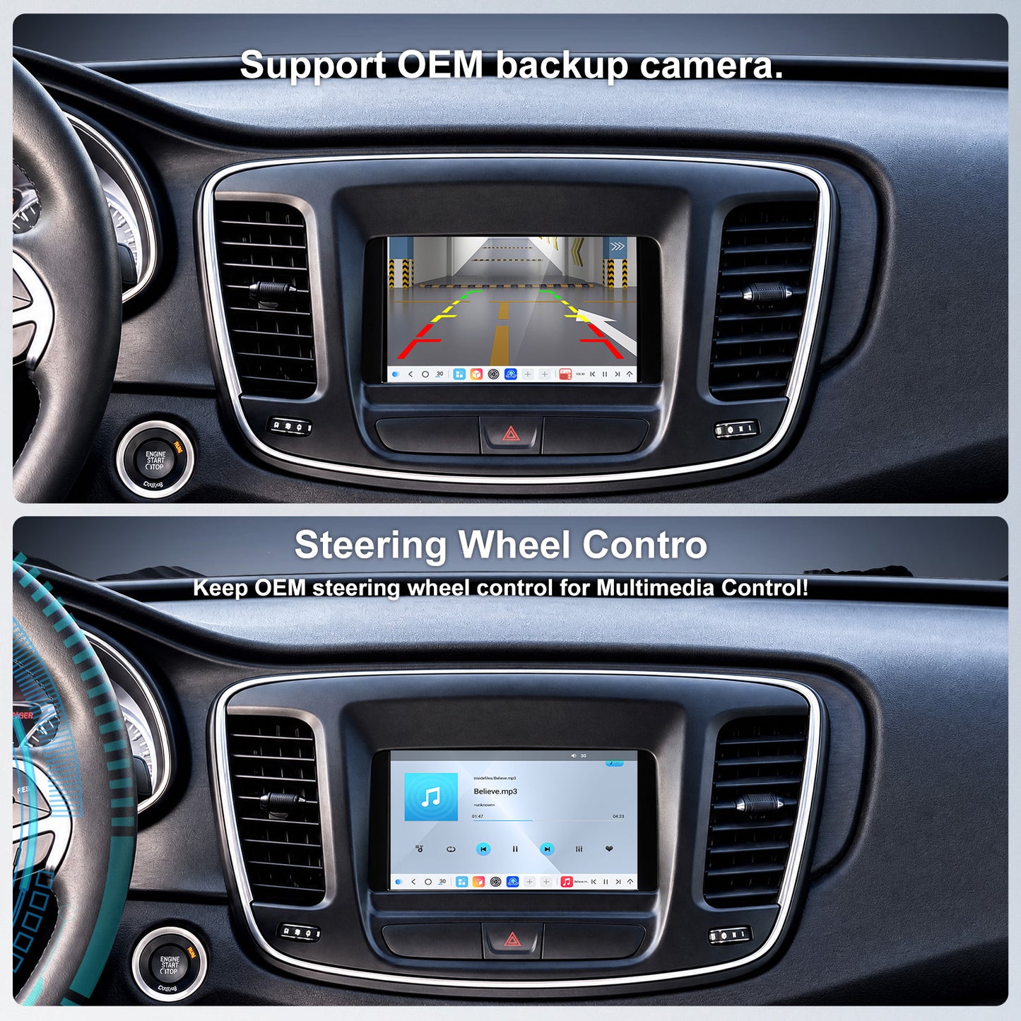 For Chrysler 200 2015-2017 Radio upgrade, 7-inch QLED 8-Core CPU, touch screen Stereo,Wireless CarPlay & Android Auto, keep OEM Controls