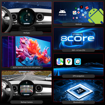 BMW MINI Radio upgrade 2007-2016 CarPlay Stereo Screen - Topdisplay 2007 2008 2009 2010 2011 2012 2013 2014 2015 2016 Replacement Headunit Apple Android Auto Accessories Pantalla Estéreo
