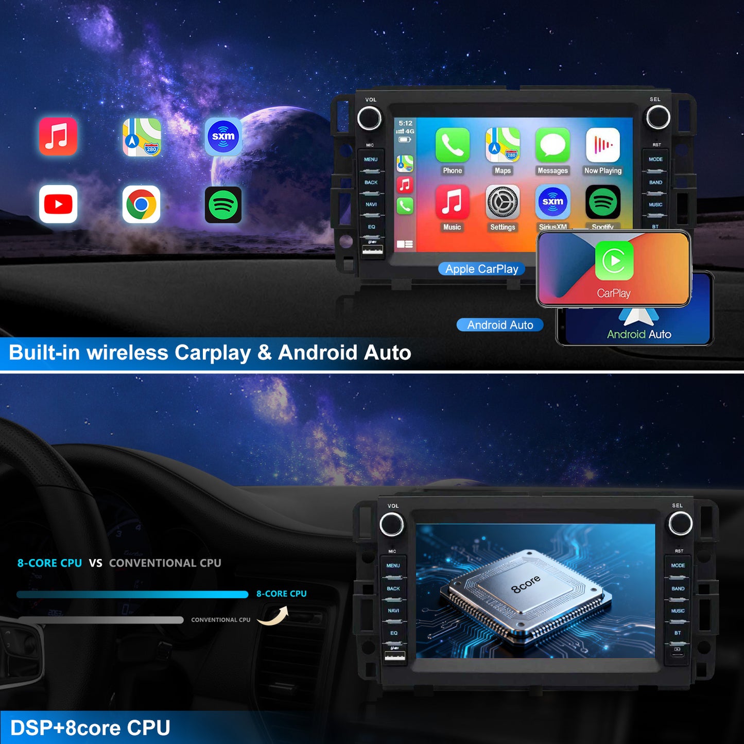 Chevy Tahoe Radio upgrade 2007-2014 CarPlay Stereo Screen - Topdisplay 2007 2008 2009 2010 2011 2012 2013 2014 Chevrolet Replacement Headunit Apple Android Auto Accessories Pantalla Estéreo