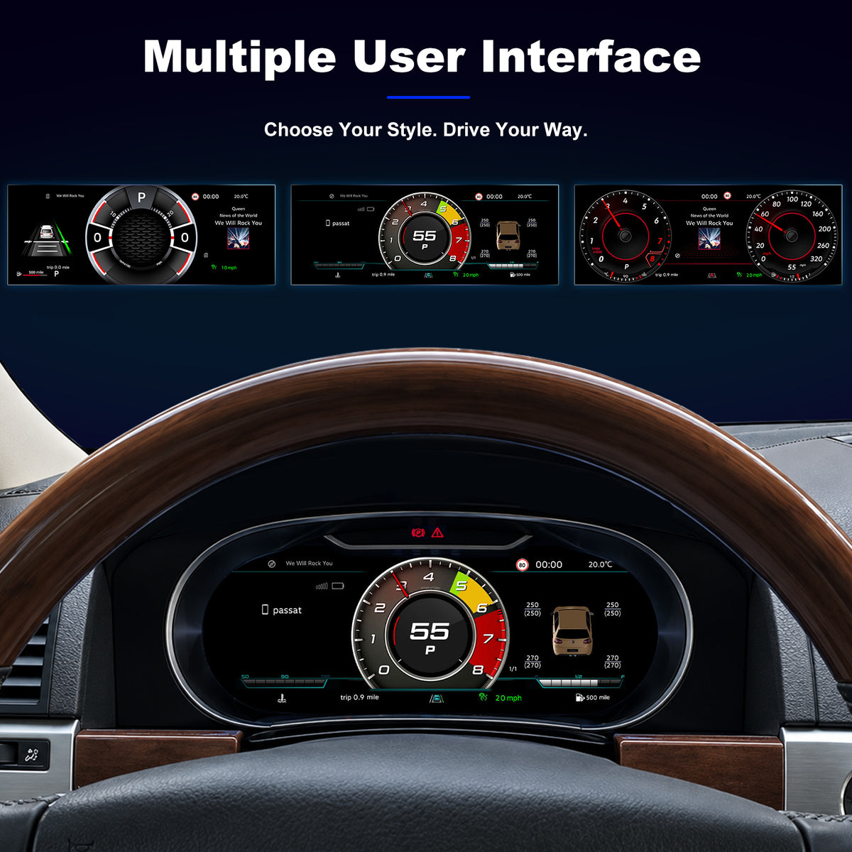 For Volkswagen Touareg 2003-2010 Digital Instrument Cluster, 12.3-inch QLED Screen, Multiple UI, Wireless CarPlay, Direct OEM Replacement