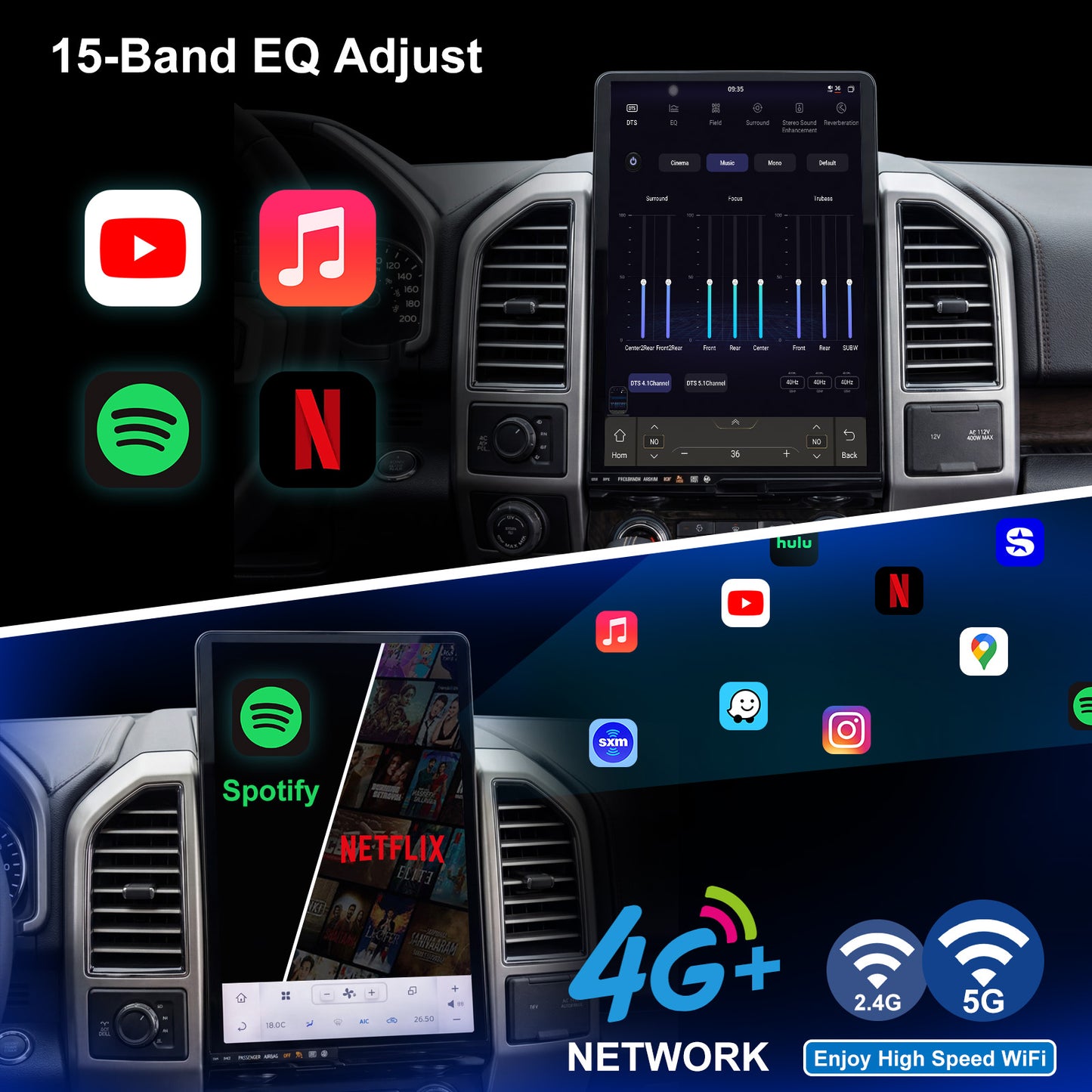 Bigger Screen For Ford F150 2015-2020 Radio upgrade, 15.6-inch QLED 8-Core CPU, touch screen Stereo, Wireless CarPlay & Android Auto, keep OEM Controls