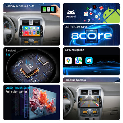 For Toyota Corolla 2009-2013 Radio upgrade,10.2-inch QLED 8-Core CPU,touch screen Stereo,Wireless CarPlay & Android Auto,keep OEM Controls