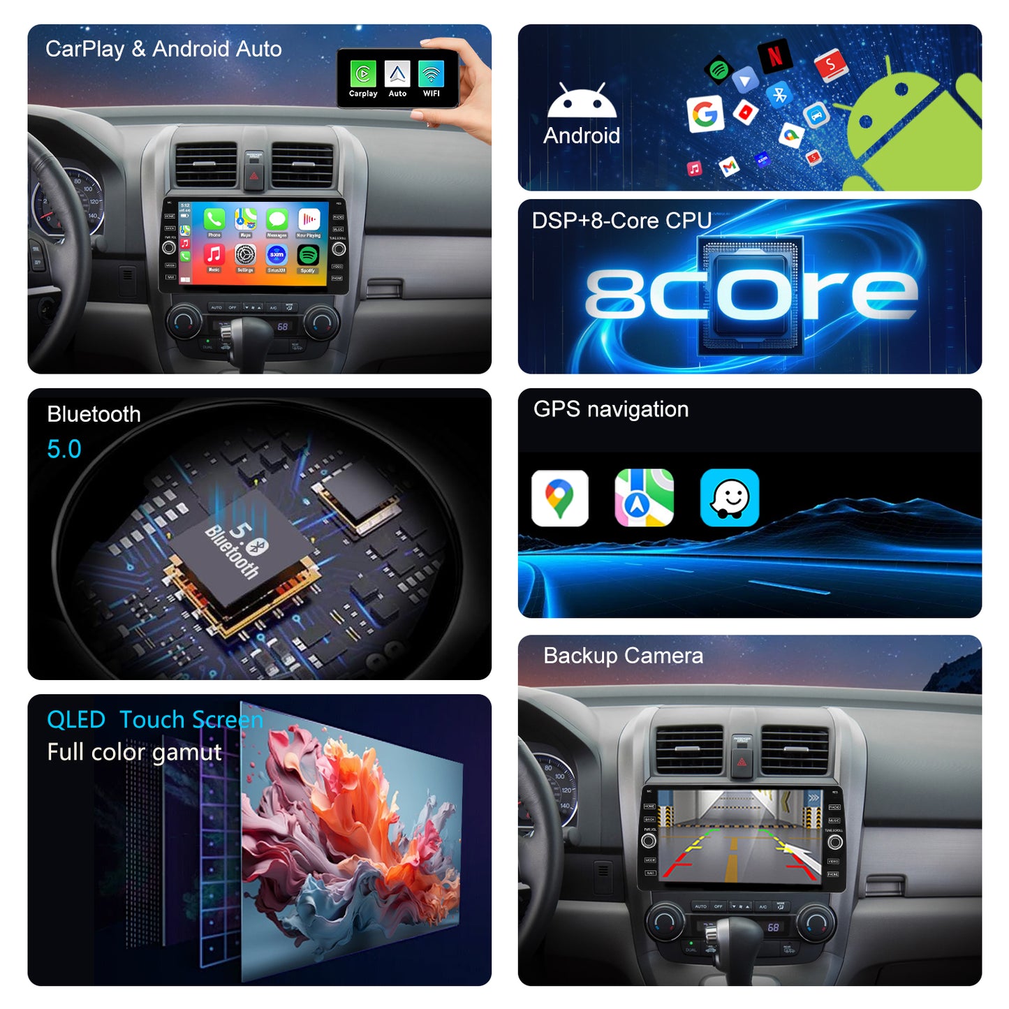 For Honda CRV 2007-2011 Radio upgrade,10.2-inch QLED 8-Core CPU,touch screen Stereo,Wireless CarPlay & Android Auto,keep OEM Controls