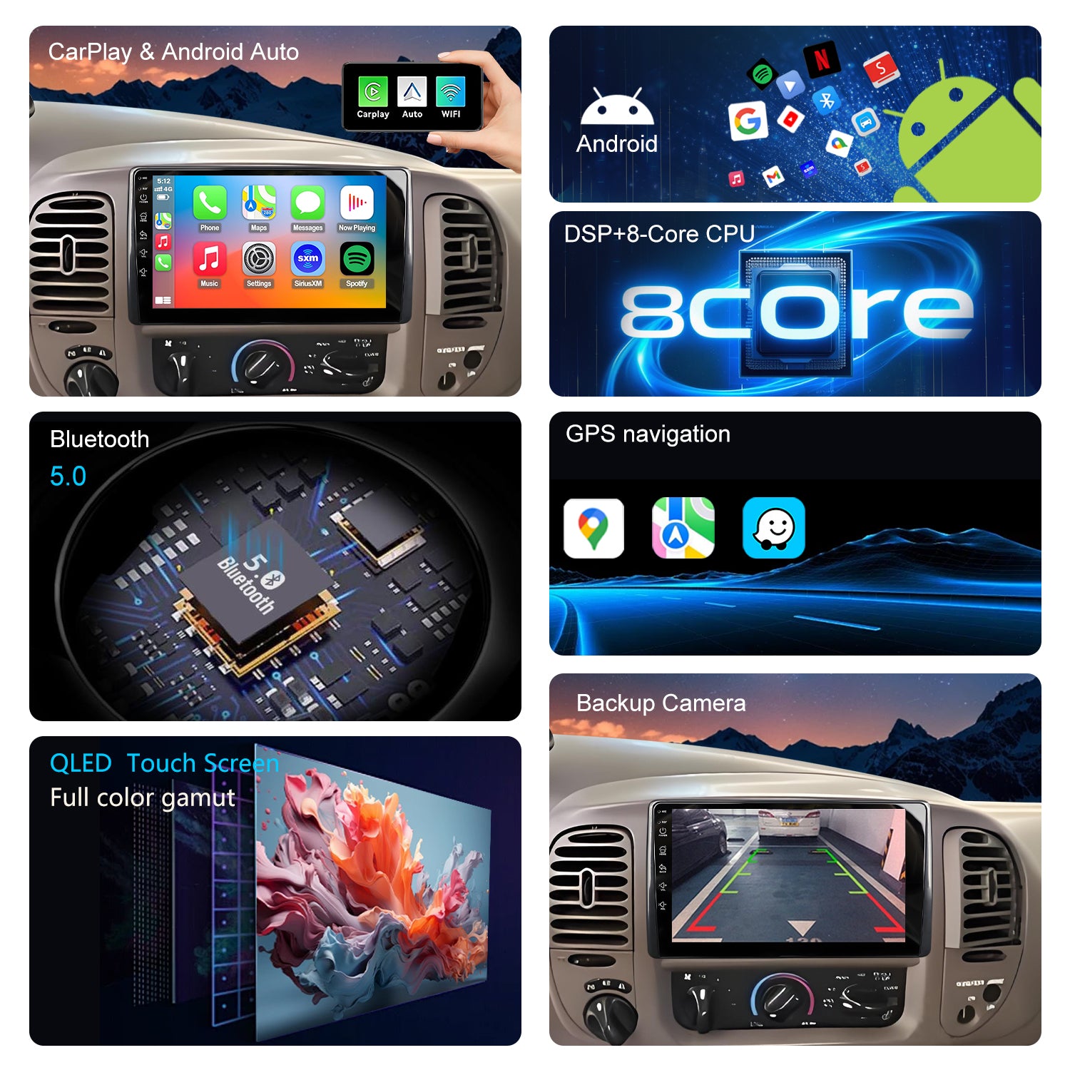 Ford F150 Stereo replacement 1999-2003 CarPlay Radio Screen-Topdisplay 1999 2000 2001 2002 2003 F150 Upgrade Headunit Apple Carplay Android Auto Accessories Pantalla Estéreo