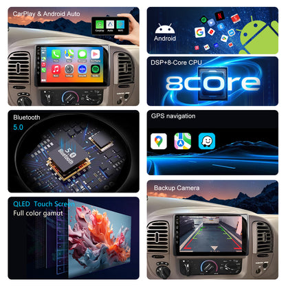 Ford F150 Stereo replacement 1999-2003 CarPlay Radio Screen-Topdisplay 1999 2000 2001 2002 2003 F150 Upgrade Headunit Apple Carplay Android Auto Accessories Pantalla Estéreo