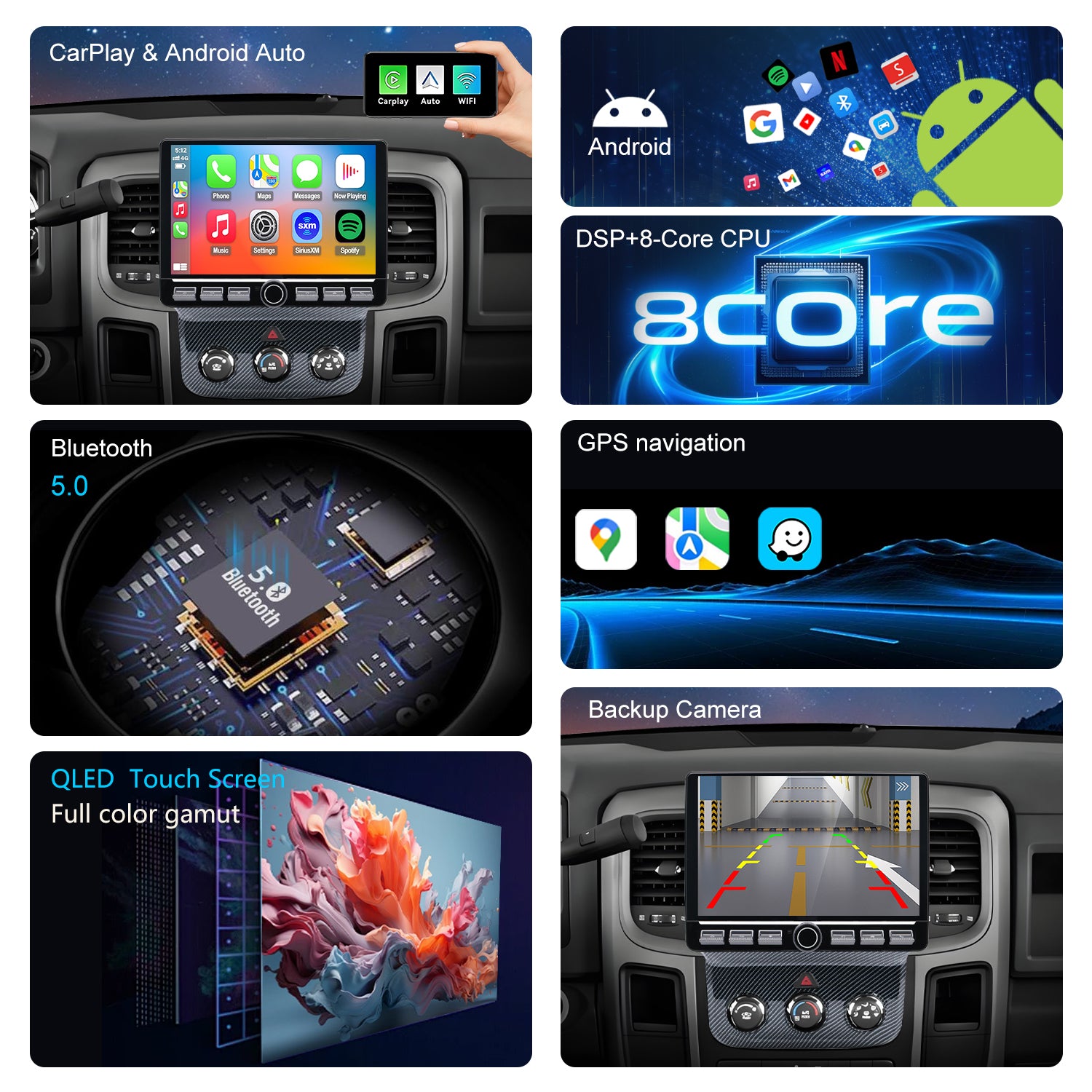 Dodge RAM Radio upgrade 2013-2018 CarPlay Stereo Screen - Topdisplay 2013 2014 2015 2016 2017 2018 Replacement Headunit Apple Android Auto Accessories Pantalla Estéreo