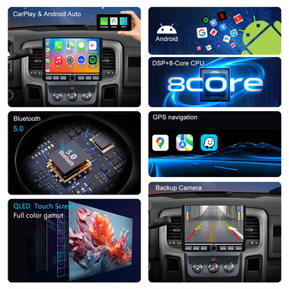 Dodge RAM Radio upgrade 2013-2018 CarPlay Stereo Screen - Topdisplay 2013 2014 2015 2016 2017 2018 Replacement Headunit Apple Android Auto Accessories Pantalla Estéreo