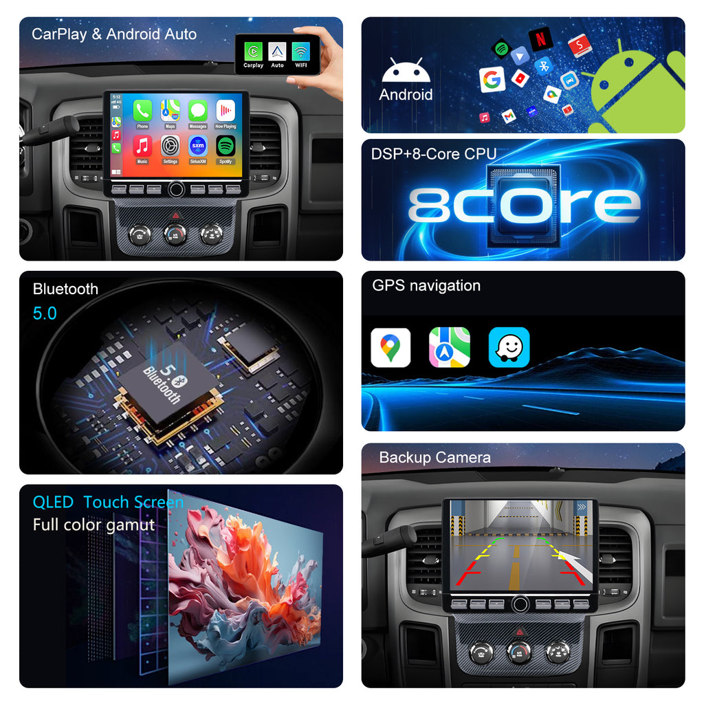 For Dodge RAM Classic 2019-2024 Radio upgrade,10.1-inch QLED 8-Core CPU,touch screen Stereo,Wireless CarPlay & Android Auto,Free camera