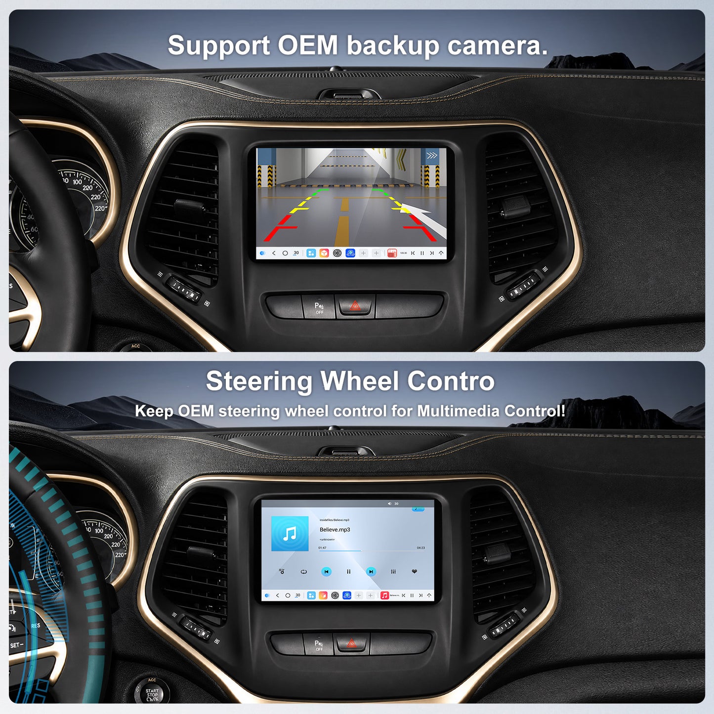 For Jeep Cherokee 2014-2018 Radio upgrade, 7-inch QLED 8-Core CPU, touch screen Stereo,Wireless CarPlay & Android Auto,keep OEM Controls