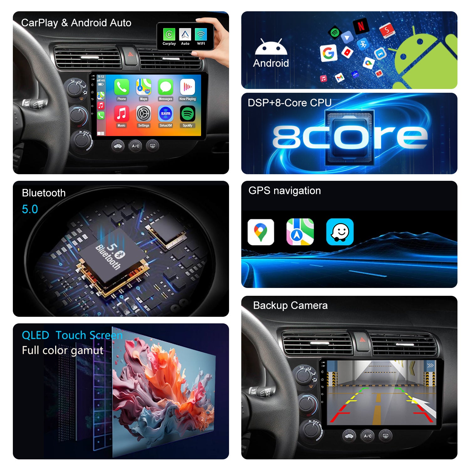 Honda Civic Radio upgrade 2001-2005 CarPlay Stereo Screen - Topdisplay 2001 2002 2003 2004 2005 Replacement Headunit Apple Android Auto Accessories Pantalla Estéreo 