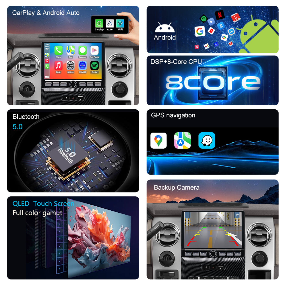 Ford F150 Stereo replacement 2009-2012 CarPlay Radio Screen-Topdisplay 2009 2010 2011 2012 F150 Upgrade Headunit Apple Carplay Android Auto Accessories Pantalla Estéreo
