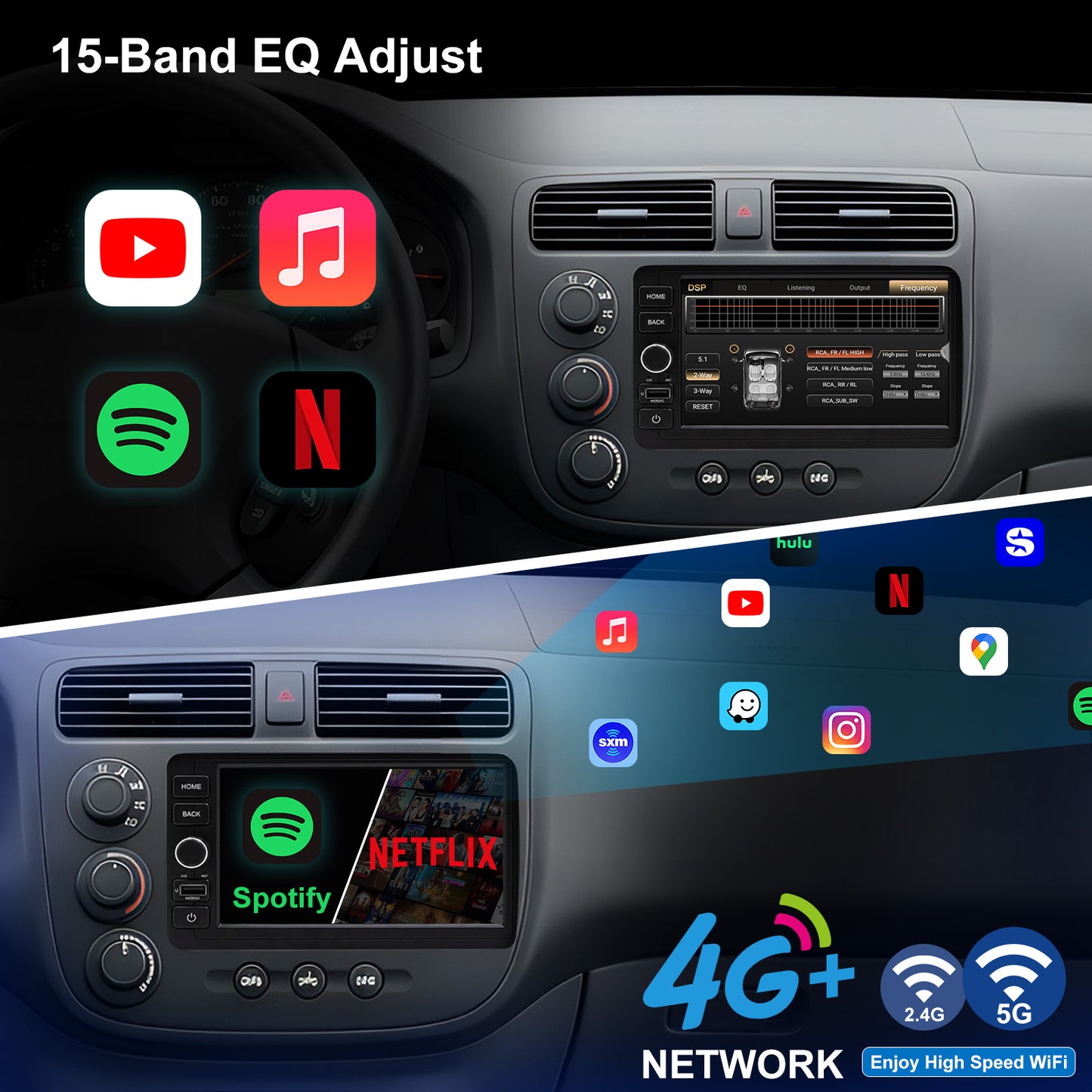 Honda Civic Radio upgrade 2001-2005 CarPlay Stereo Screen - Topdisplay 2001 2002 2003 2004 2005 Replacement Headunit Apple Android Auto Accessories Pantalla Estéreo