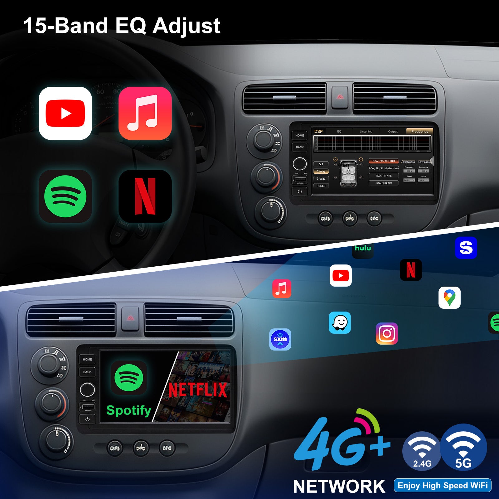 Honda Civic Radio upgrade 2001-2005 CarPlay Stereo Screen - Topdisplay 2001 2002 2003 2004 2005 Replacement Headunit Apple Android Auto Accessories Pantalla Estéreo