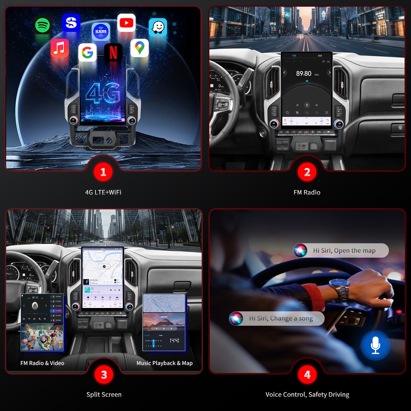 Chevy Silverado Radio upgrade 2019-2023 CarPlay Stereo Screen-Topdisplay 2019 2020 2021 2022 2023 Chevrolet Replacement Headunit Apple Android Auto Accessories Pantalla Estéreo 