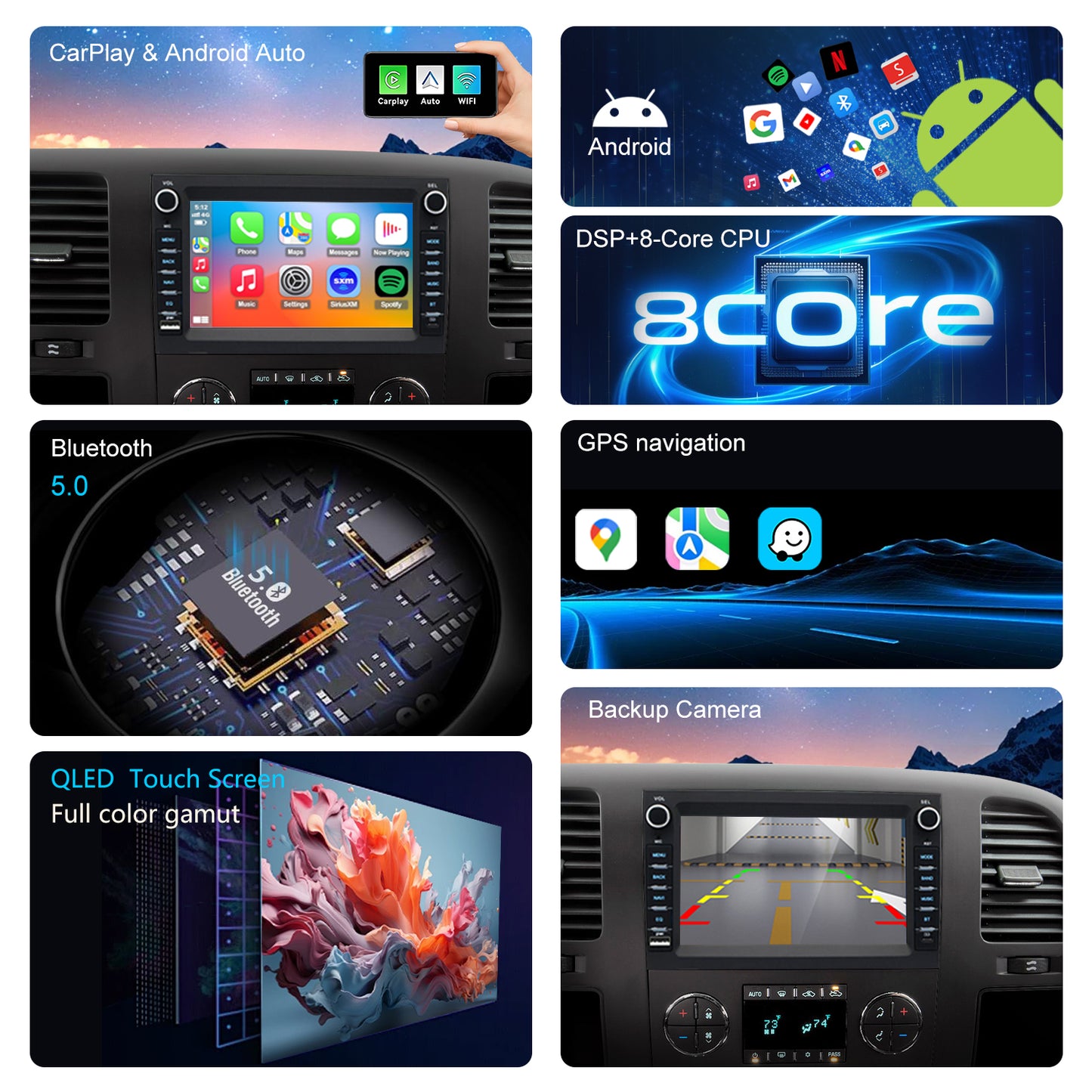 For GMC Sierra 2007-2013 Radio upgrade,7-inch QLED  8-Core CPU,touch screen Stereo,Wireless CarPlay & Android Auto,keep OEM Controls