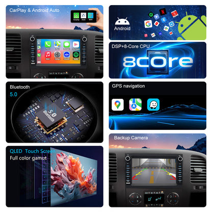 For GMC Sierra 2007-2013 Radio upgrade,7-inch QLED  8-Core CPU,touch screen Stereo,Wireless CarPlay & Android Auto,keep OEM Controls