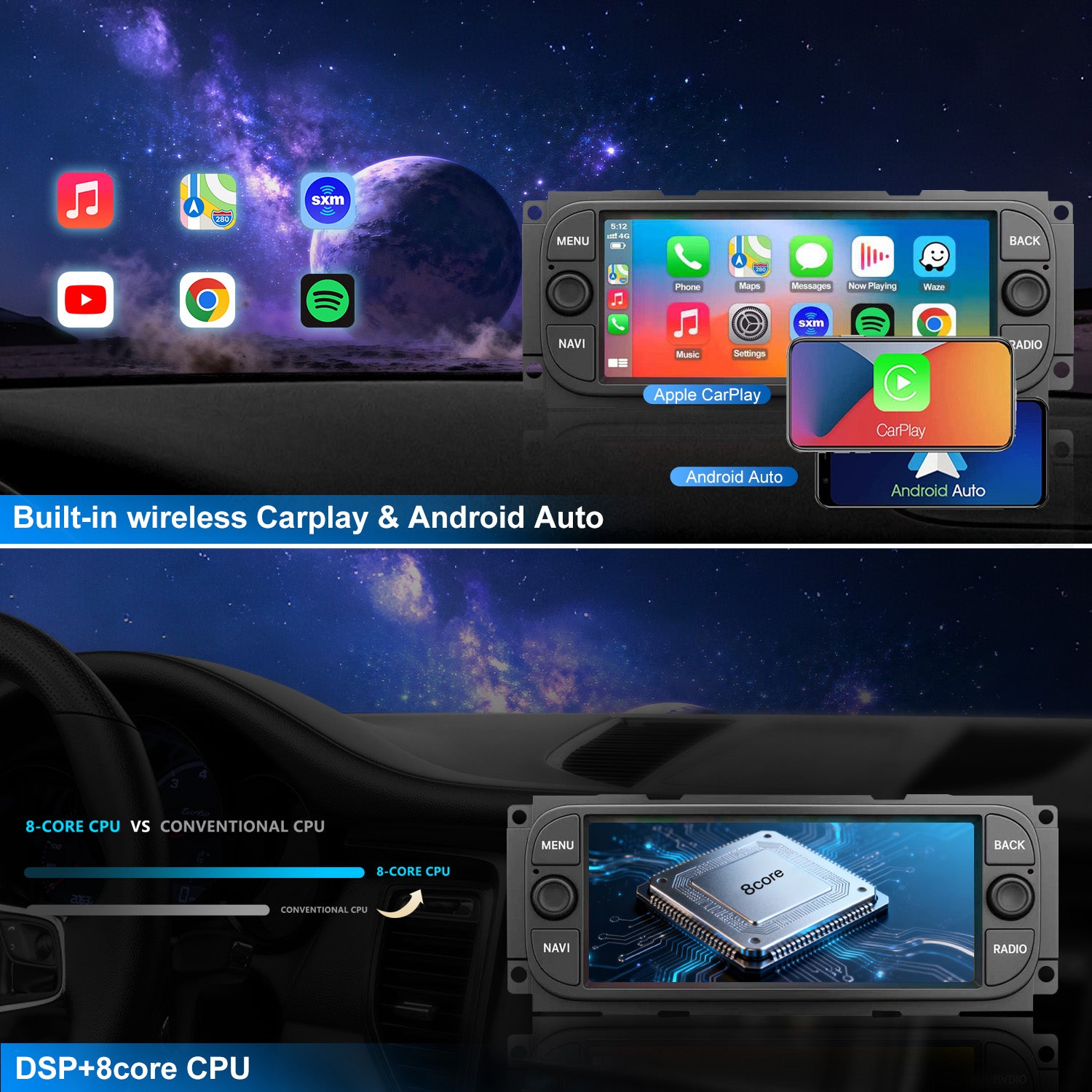 Dodge Dakota Stereo replacement 2001-2004 CarPlay Radio Screen-Topdisplay 2001 2002 2003 2004 Dakota Upgrade Headunit Apple Carplay Android Auto Accessories Pantalla Estéreo
