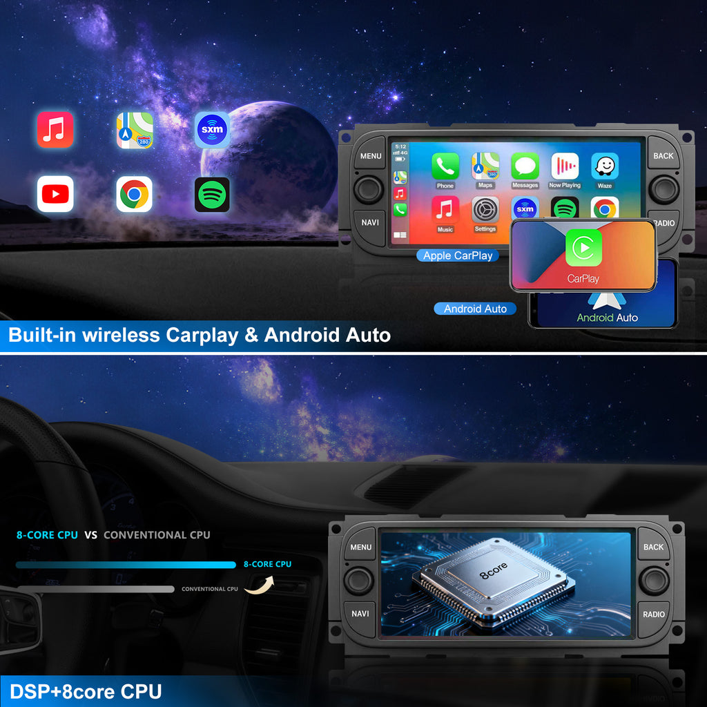 Dodge Dakota Radio upgrade 2002-2004 CarPlay Stereo Screen-Topdisplay 2002 2003 2004 Replacement Headunit Apple Android Auto Accessories Pantalla Estéreo  