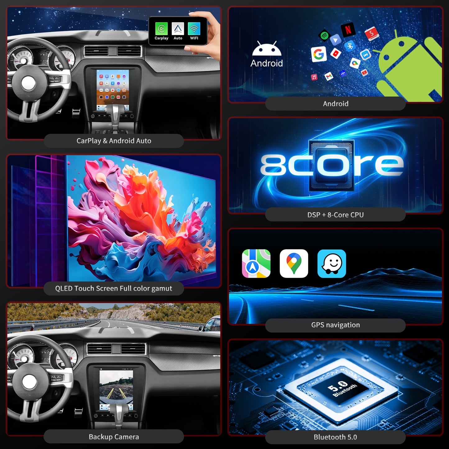 For Ford Mustang 2010-2014 Radio upgrade,9.7-inch QLED 8-Core CPU,touch screen Stereo,Wireless CarPlay & Android Auto,Free camera