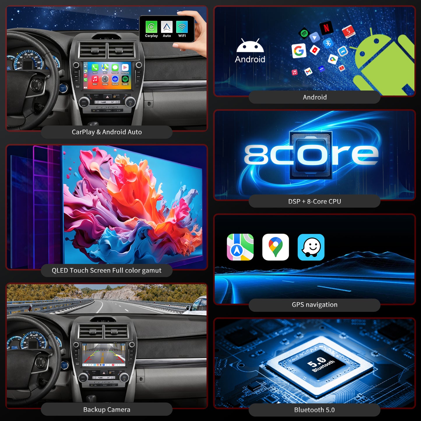 For Toyota Camry 2012-2014 Radio upgrade,9-inch QLED  8-Core CPU,touch screen Stereo,Wireless CarPlay & Android Auto,keep OEM Controls