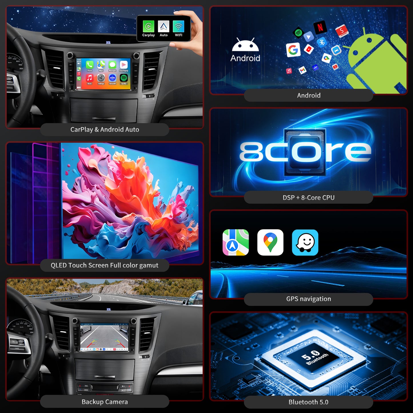 For Subaru Outback 2010-2014 Radio upgrade, 9-inch QLED  8-Core CPU, touch screen Stereo,Wireless CarPlay & Android Auto, keep OEM Controls