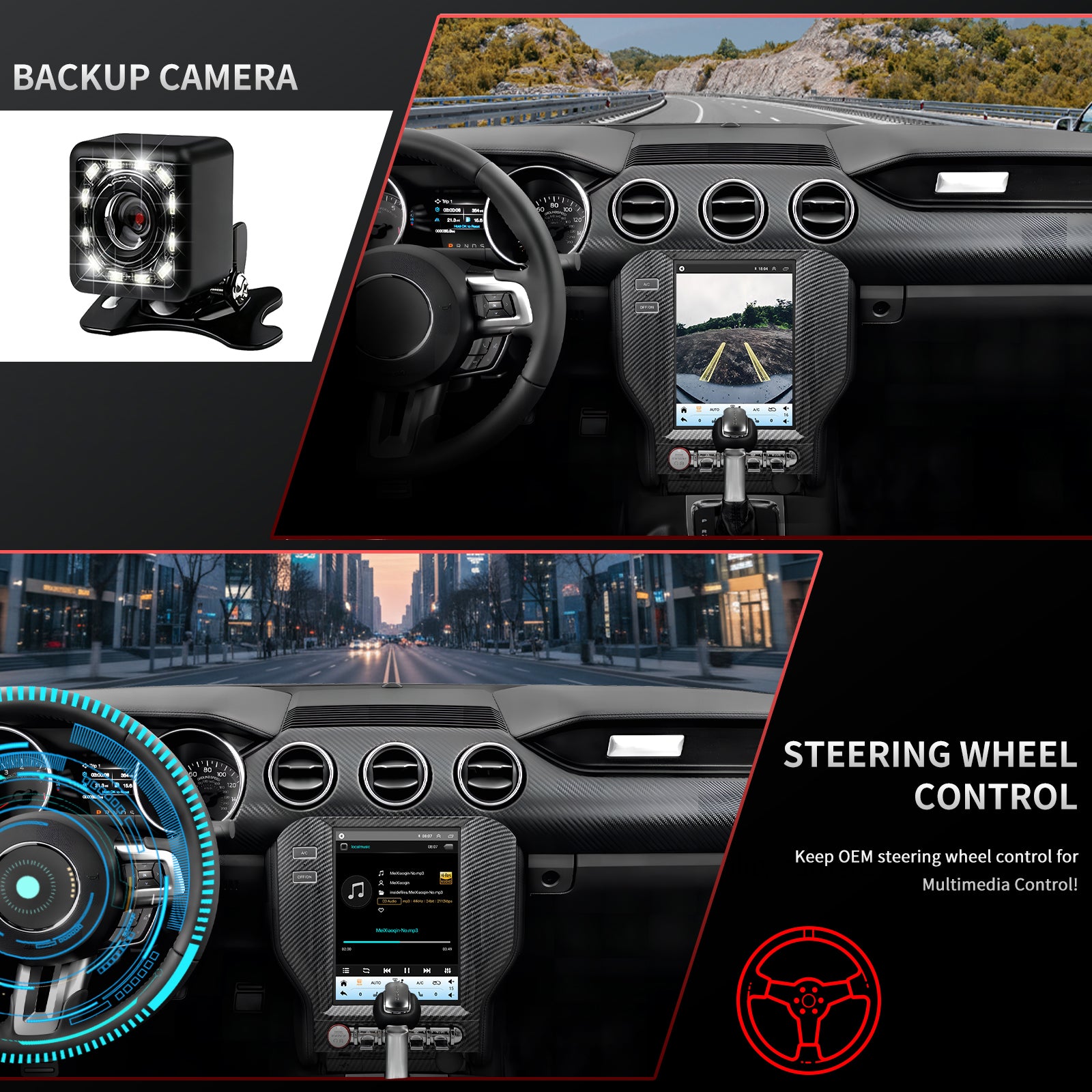 Ford Mustang Stereo replacement 2015-2023 CarPlay Radio Screen-Topdisplay 2015 2016 2017 2018 2019 2020 2021 2022 2023 Mustang Upgrade Headunit Apple Carplay Android Auto Accessories Pantalla Estéreo