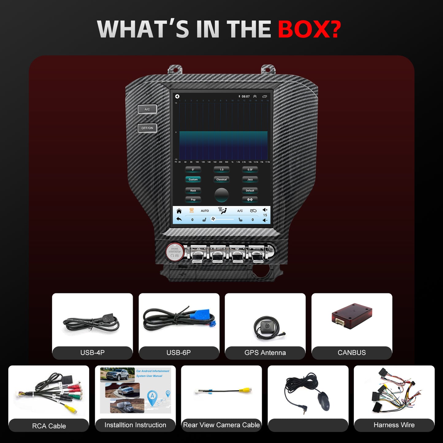 Ford Mustang Stereo replacement 2015-2023 CarPlay Radio Screen-Topdisplay 2015 2016 2017 2018 2019 2020 2021 2022 2023 Mustang Upgrade Headunit Apple Carplay Android Auto Accessories Pantalla Estéreo