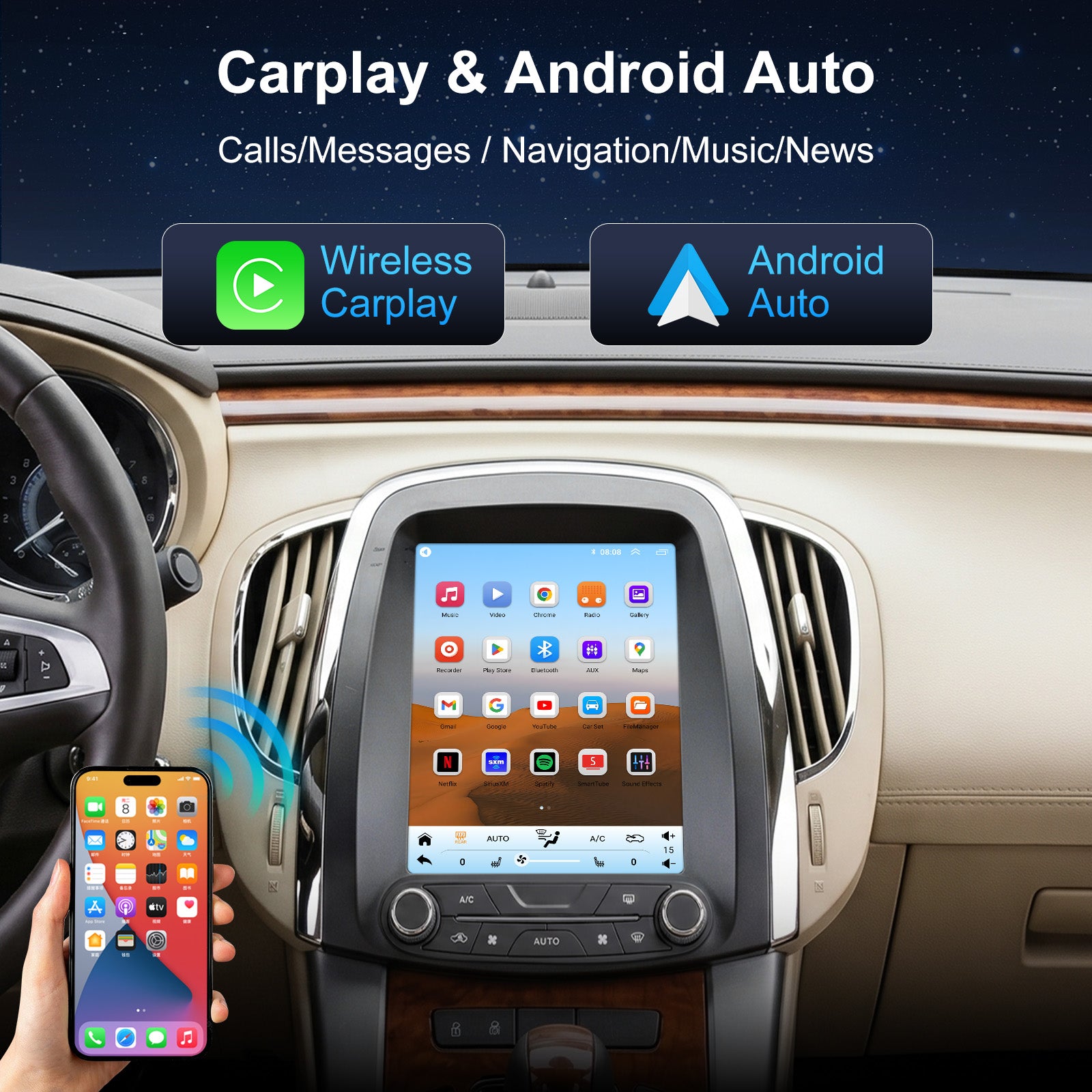 Buick Lacrosse Radio upgrade 2009-2013 CarPlay Stereo Screen - Topdisplay 2009 2010 2011 2012 2013 Replacement Headunit Apple Android Auto Accessories Pantalla Estéreo