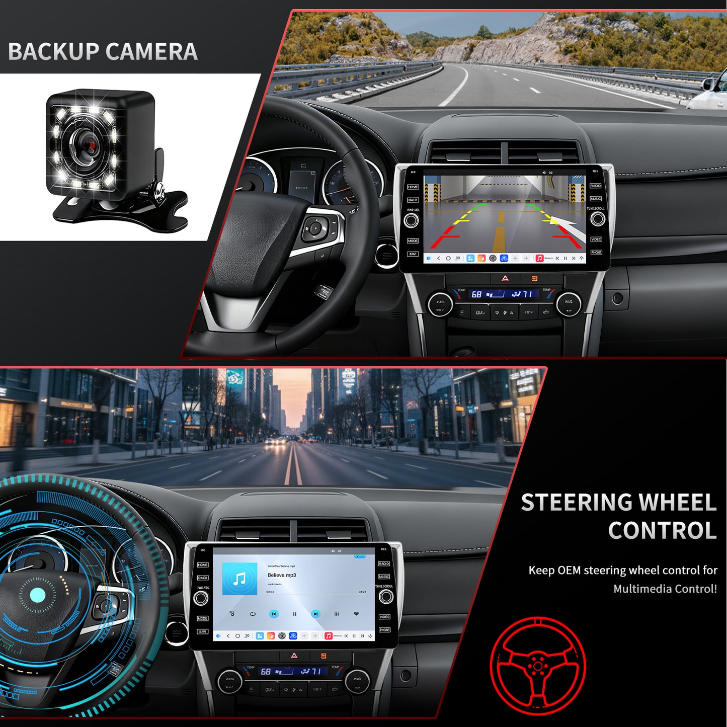 For Toyota Camry 2015-2017 Radio upgrade,9-inch QLED  8-Core CPU,touch screen Stereo,Wireless CarPlay & Android Auto,keep OEM Controls