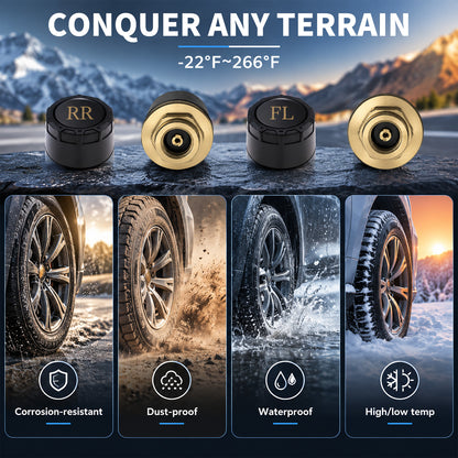 Topdisplay TM2 TPMS Set of 4 Sensors, Tire Pressure Display via Built-in Head Unit App, Restore Factory-Style Monitoring