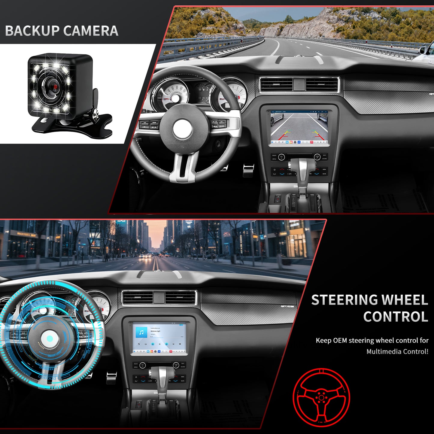 For Ford Mustang 2010-2014 Radio upgrade,9-inch QLED 8-Core CPU,touch screen Stereo,Wireless CarPlay & Android Auto,Free camera