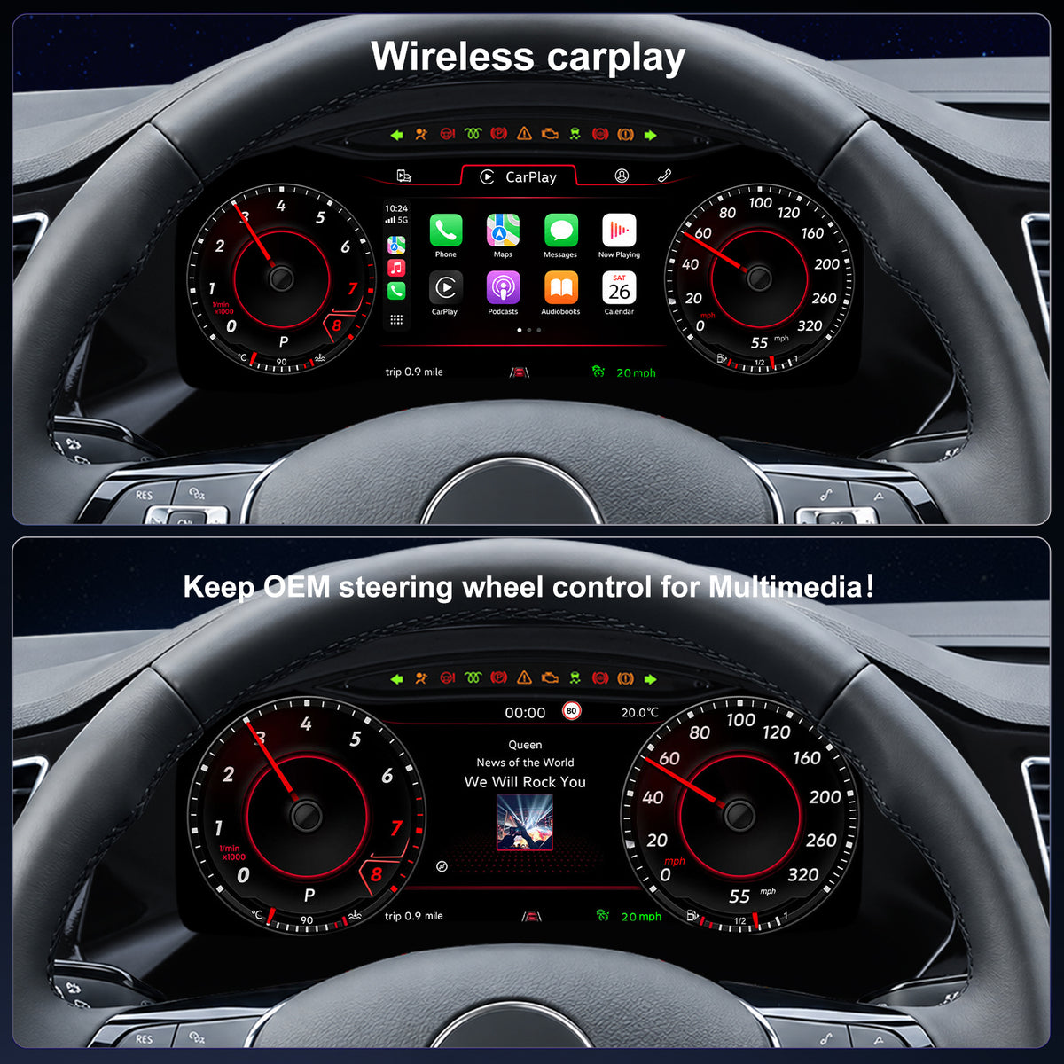 For Volkswagen Tiguan L 2017-2021 Digital Instrument Cluster, 12.3-inch QLED Screen, Multiple UI, Wireless CarPlay, Direct OEM Replacement