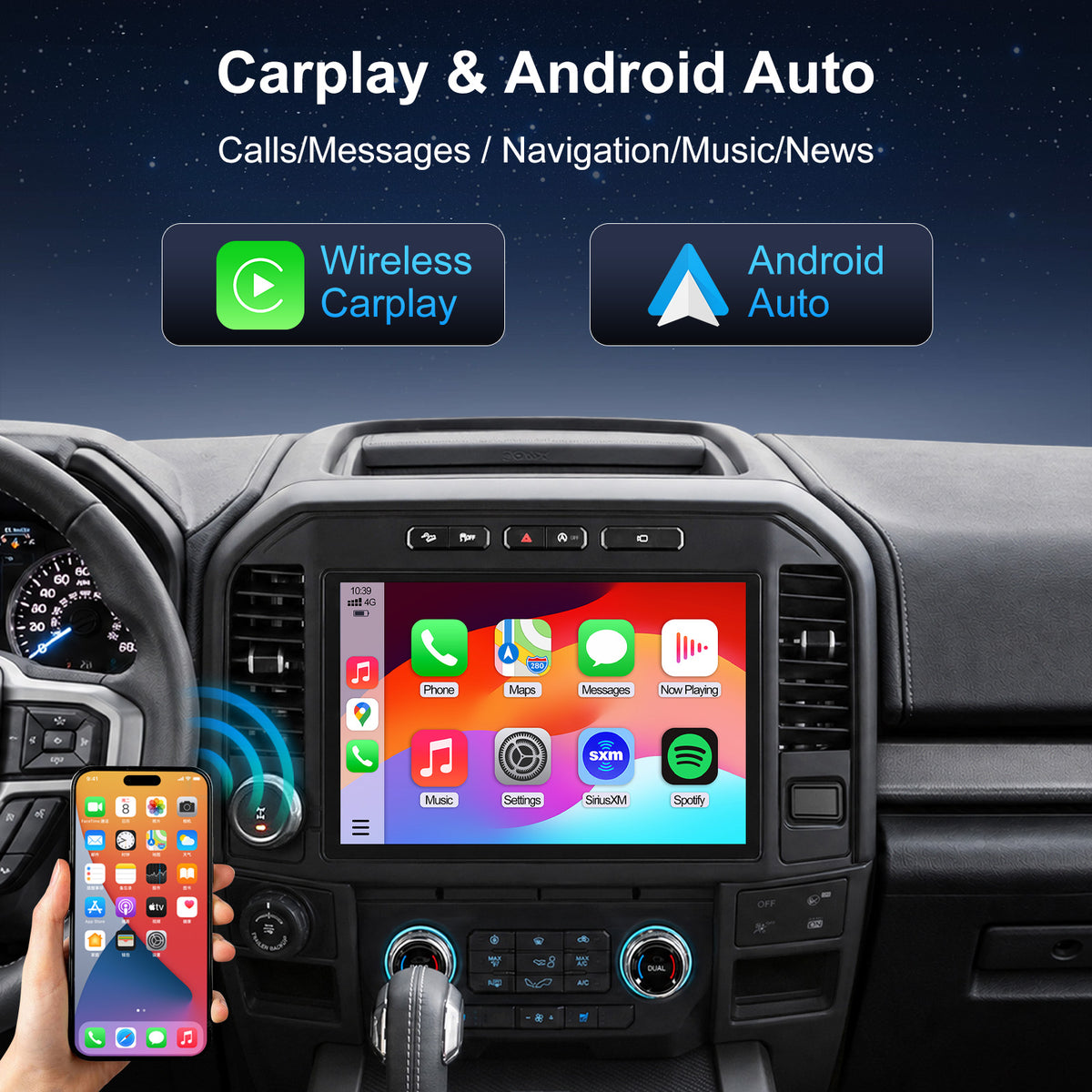 For Ford F150 2015-2020 Radio upgrade, 13-inch QLED 8-Core CPU, touch screen Stereo, Wireless CarPlay & Android Auto, keep OEM Controls