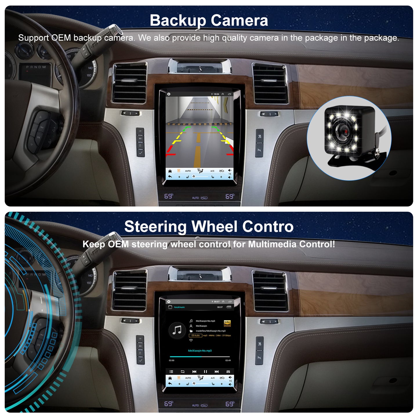 Cadillac Escalade Radio upgrade 2007-2014 CarPlay Stereo Screen - Topdisplay 2007 2008 2009 2010 2011 2012 2013 2014 Replacement Headunit Apple Android Auto Accessories Pantalla Estéreo