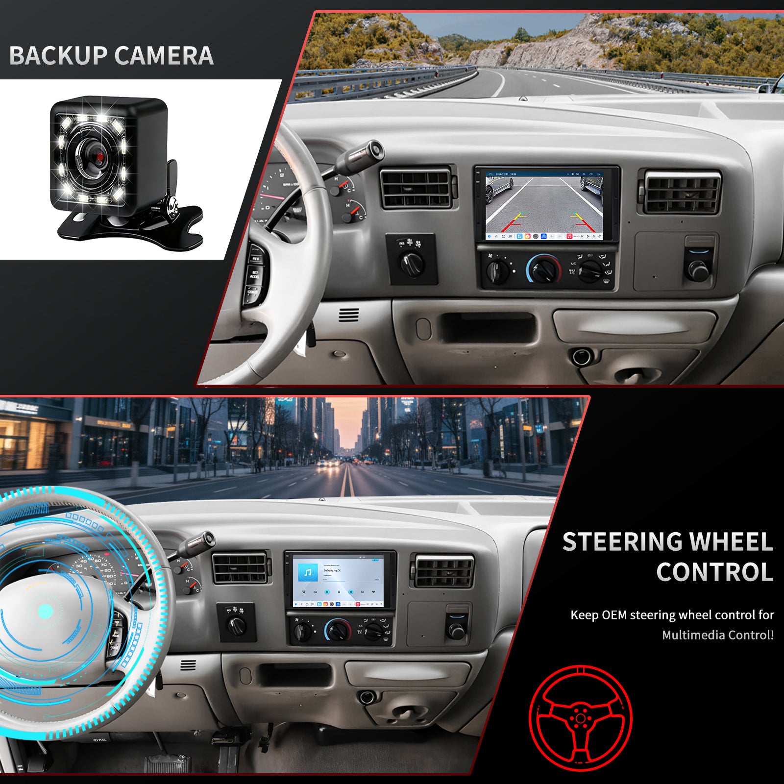 Ford F250 Stereo replacement 1999-2004 CarPlay Radio Screen-Topdisplay 1999 2000 2001 2002 2003 2004 F250 Upgrade Headunit Apple Carplay Android Auto Accessories Pantalla Estéreo