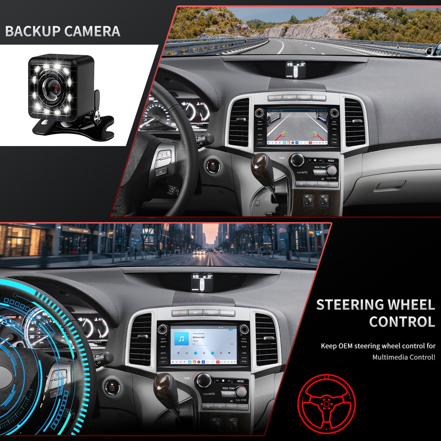 For Toyota Venza 2009-2016 Radio Upgrade, 7-inch QLED 8-Core CPU, Touch Screen Stereo,Wireless CarPlay & Android Auto, Free backup camera, keep OEM Controls