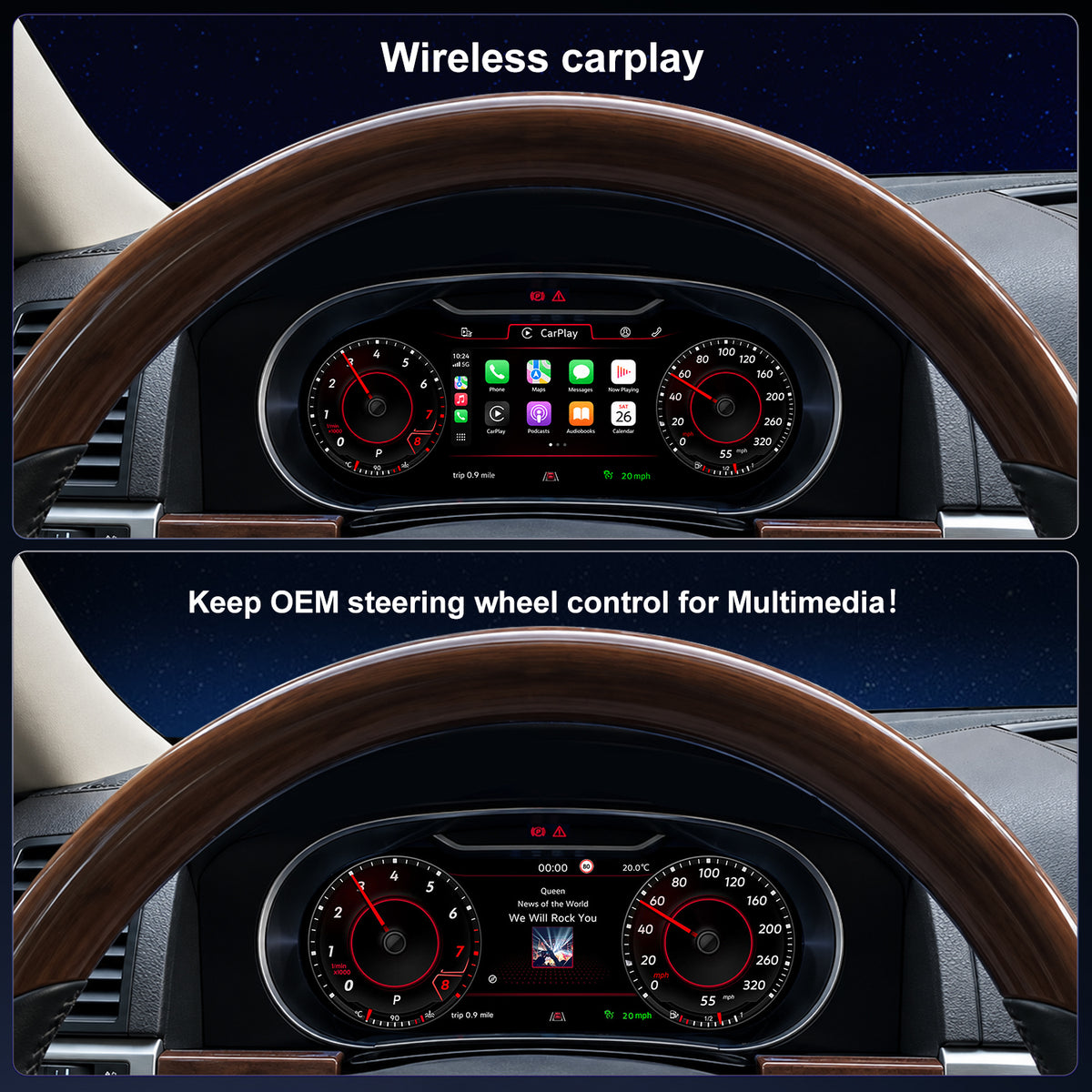 For Volkswagen Touareg 2003-2010 Digital Instrument Cluster, 12.3-inch QLED Screen, Multiple UI, Wireless CarPlay, Direct OEM Replacement