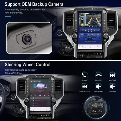 Dodge RAM 1500/2500/3500 Radio upgrade 2019-2023 CarPlay Stereo Screen - Topdisplay 2019 2020 2021 2022 2023 Replacement Headunit Apple Android Auto Accessories Pantalla Estéreo