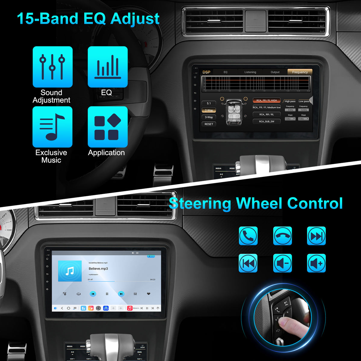 For Ford Mustang 2010-2014 Radio upgrade, 10.1-inch QLED 8-Core CPU, touch screen Stereo,Wireless CarPlay & Android Auto,keep OEM Controls, free backup camera included