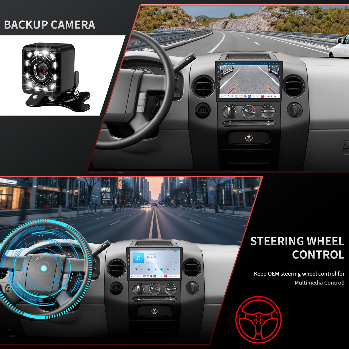 For Ford F150 2004-2008 Radio upgrade,10.1-inch QLED 8-Core CPU,touch screen Stereo,Wireless CarPlay & Android Auto,Free camera