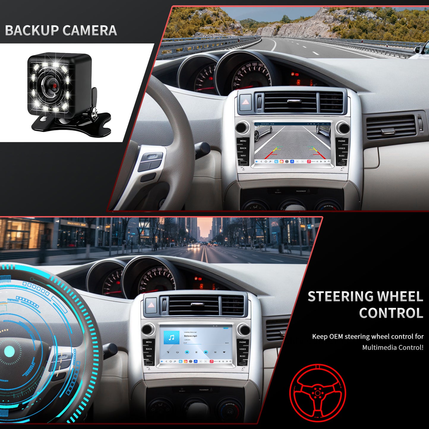 For Toyota Verso 2009-2018 Radio Upgrade, 7-inch QLED 8-Core CPU, Touch Screen Stereo,Wireless CarPlay & Android Auto,Free backup camera, keep OEM Controls