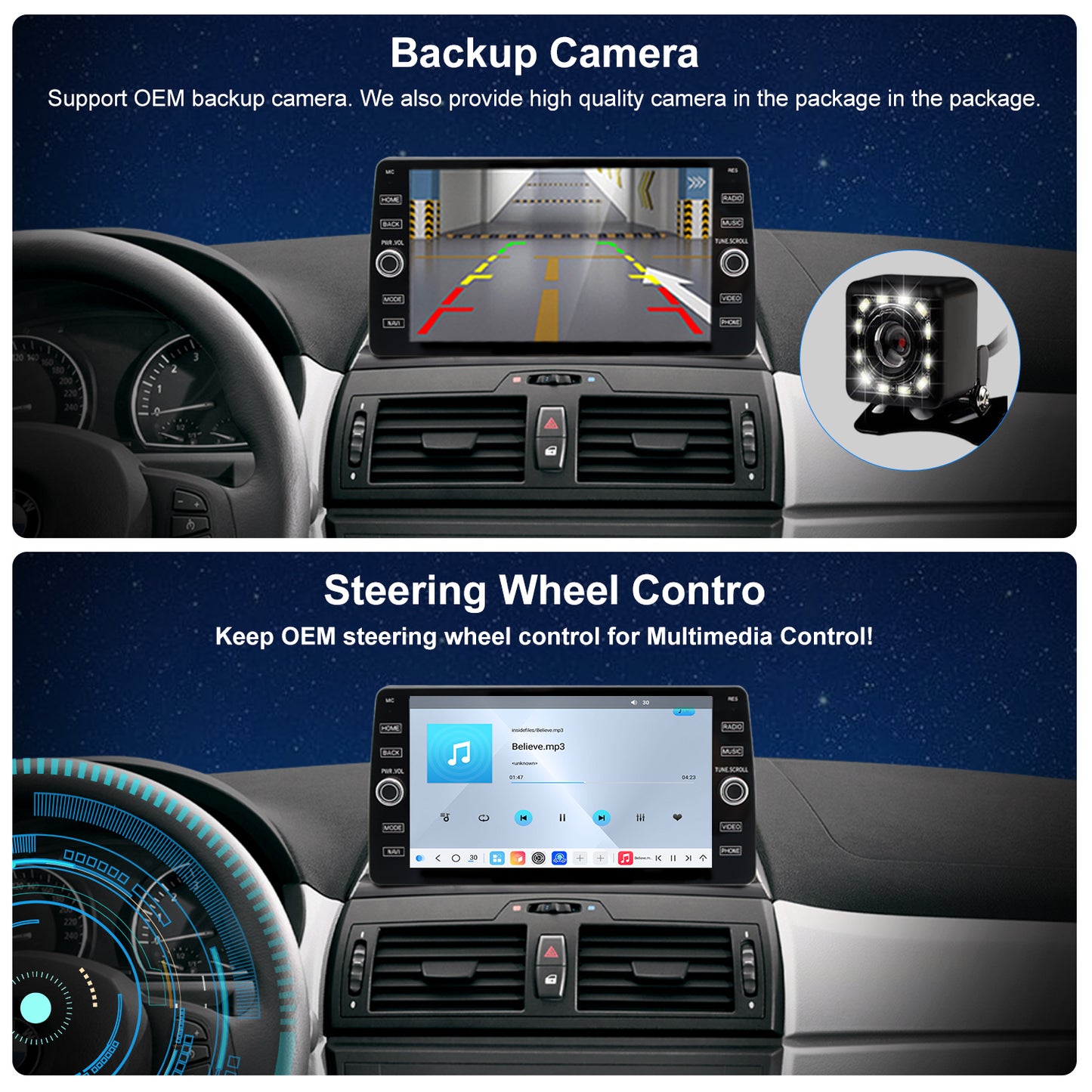 For BMW X3 E83 2004-2010 Radio upgrade,10.2-inch QLED  8-Core CPU,touch screen Stereo,Wireless CarPlay & Android Auto,keep OEM Controls