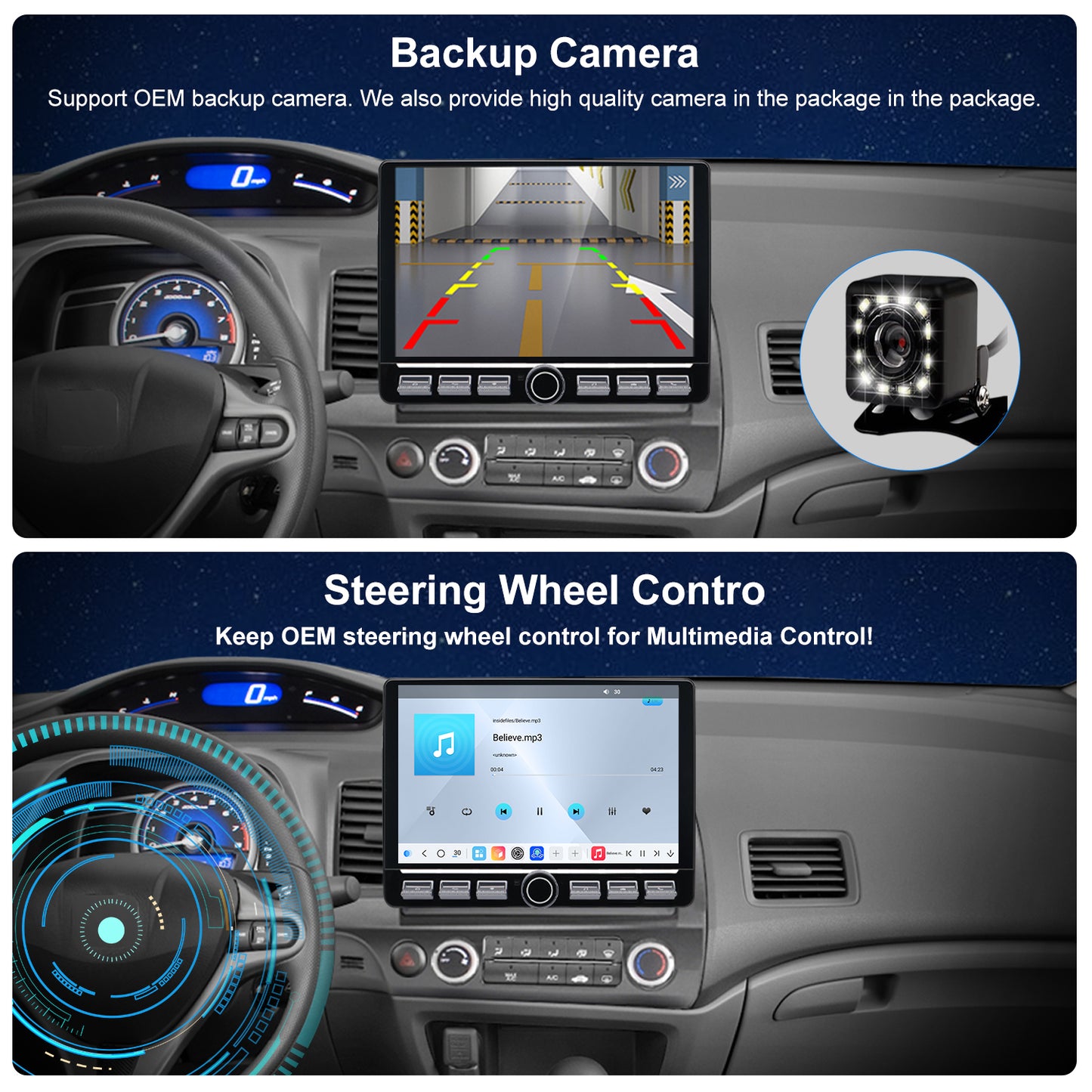 Honda Civic Radio upgrade 2006-2011 CarPlay Stereo Screen - Topdisplay 2006 2007 2008 2009 2010 2011 Replacement Headunit Apple Android Auto Accessories Pantalla Estéreo