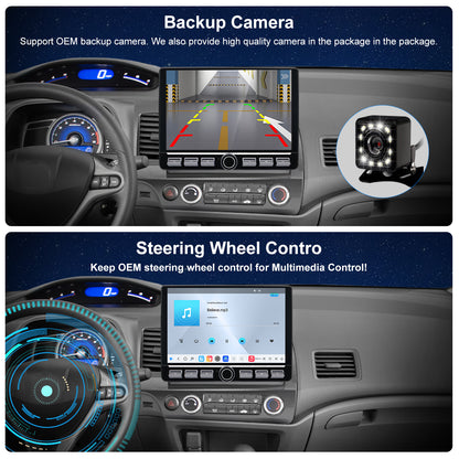 Honda Civic Radio upgrade 2006-2011 CarPlay Stereo Screen - Topdisplay 2006 2007 2008 2009 2010 2011 Replacement Headunit Apple Android Auto Accessories Pantalla Estéreo