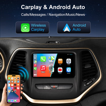 For Jeep Cherokee 2014-2018 Radio upgrade, 7-inch QLED 8-Core CPU, touch screen Stereo,Wireless CarPlay & Android Auto,keep OEM Controls