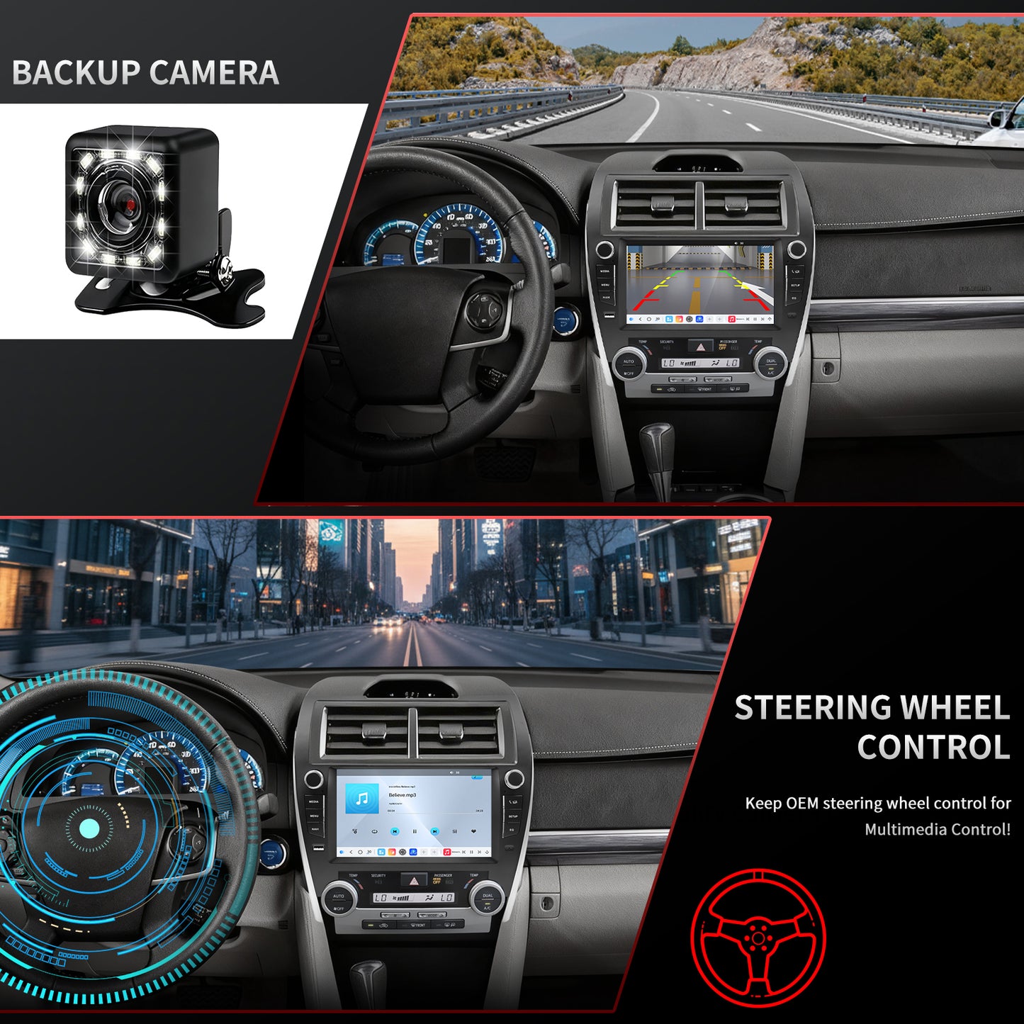 For Toyota Camry 2012-2014 Radio upgrade,9-inch QLED  8-Core CPU,touch screen Stereo,Wireless CarPlay & Android Auto,keep OEM Controls