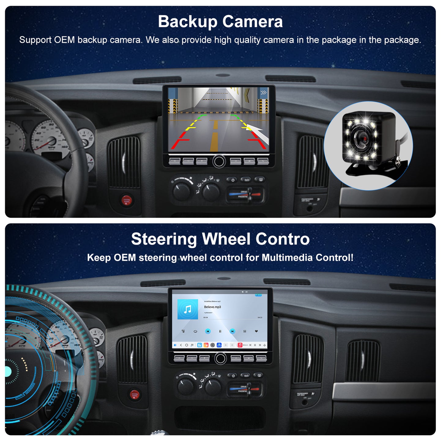 Dodge RAM Stereo replacement 2002-2005 CarPlay Radio Screen-Topdisplay 2002 2003 2004 2005 RAM Upgrade Headunit Apple Carplay Android Auto Accessories Pantalla Estéreo