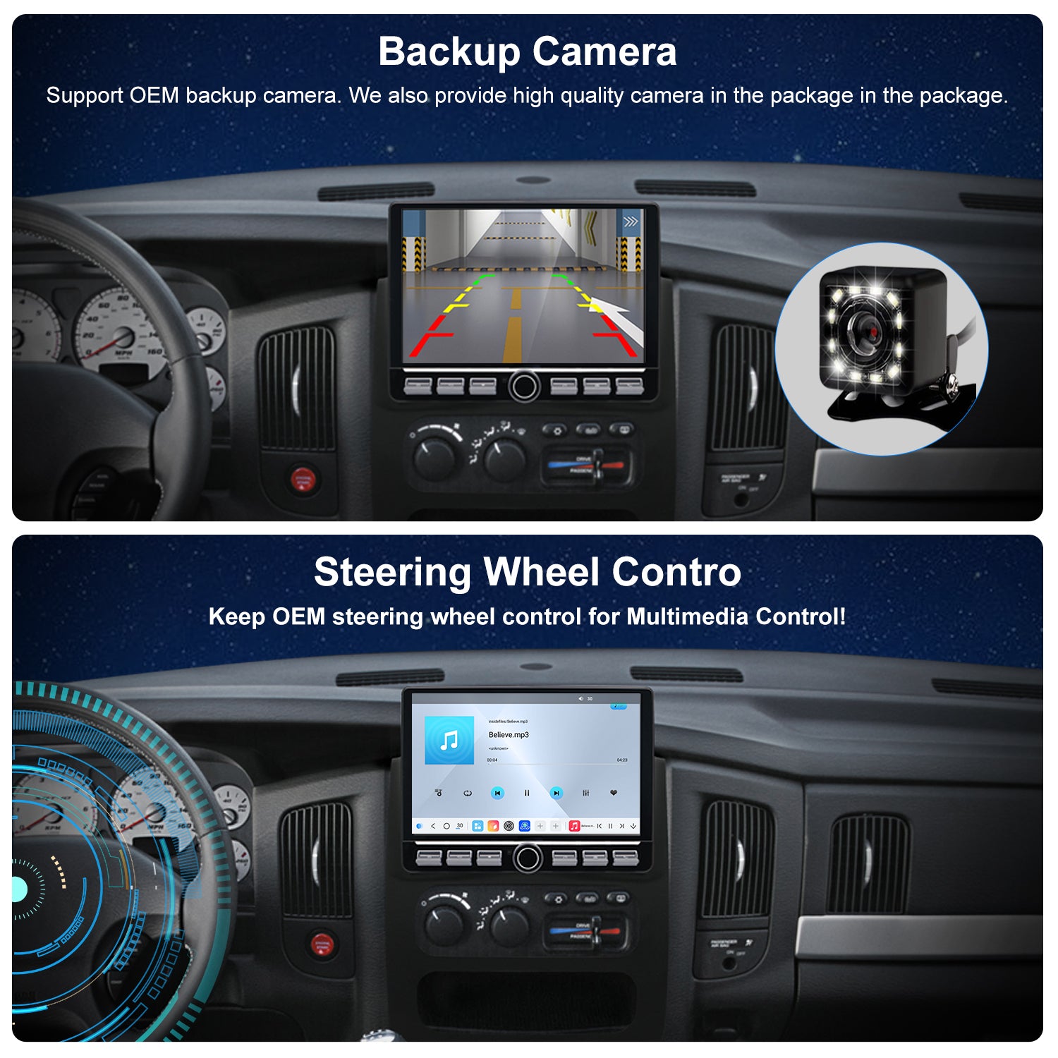 Dodge RAM Stereo replacement 2002-2005 CarPlay Radio Screen-Topdisplay 2002 2003 2004 2005 RAM Upgrade Headunit Apple Carplay Android Auto Accessories Pantalla Estéreo