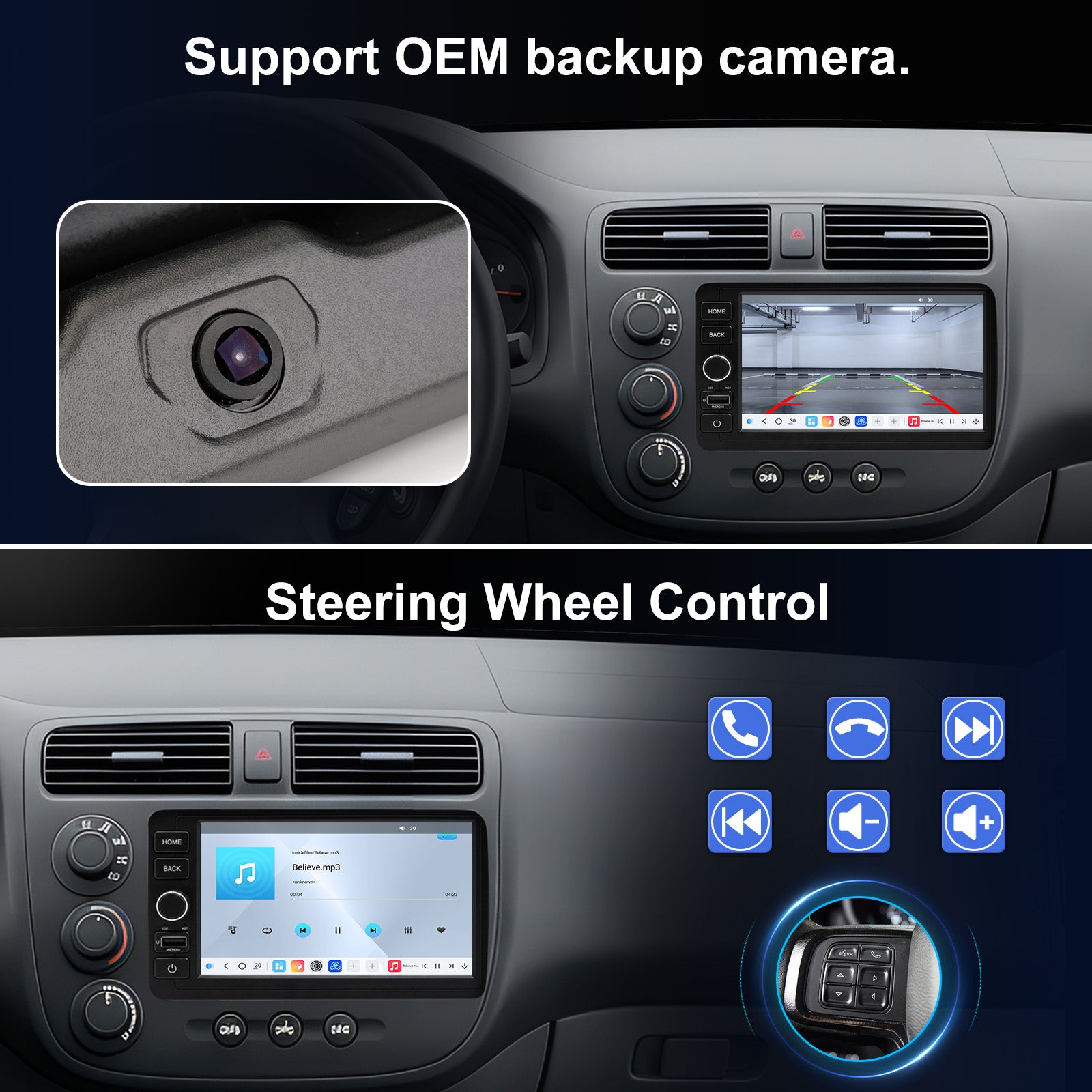 Honda Civic Radio upgrade 2001-2005 CarPlay Stereo Screen - Topdisplay 2001 2002 2003 2004 2005 Replacement Headunit Apple Android Auto Accessories Pantalla Estéreo