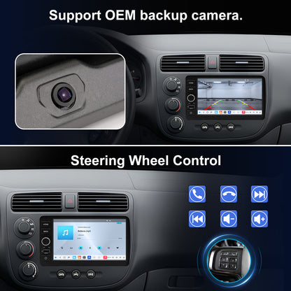 Honda Civic Radio upgrade 2001-2005 CarPlay Stereo Screen - Topdisplay 2001 2002 2003 2004 2005 Replacement Headunit Apple Android Auto Accessories Pantalla Estéreo